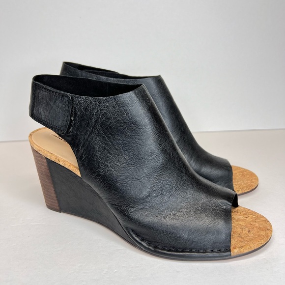 Clarks Spiced Meadow Blk Leather Wedge Open Toe Sandals Comfort Fit Sz 10 As New - Picture 2 of 15